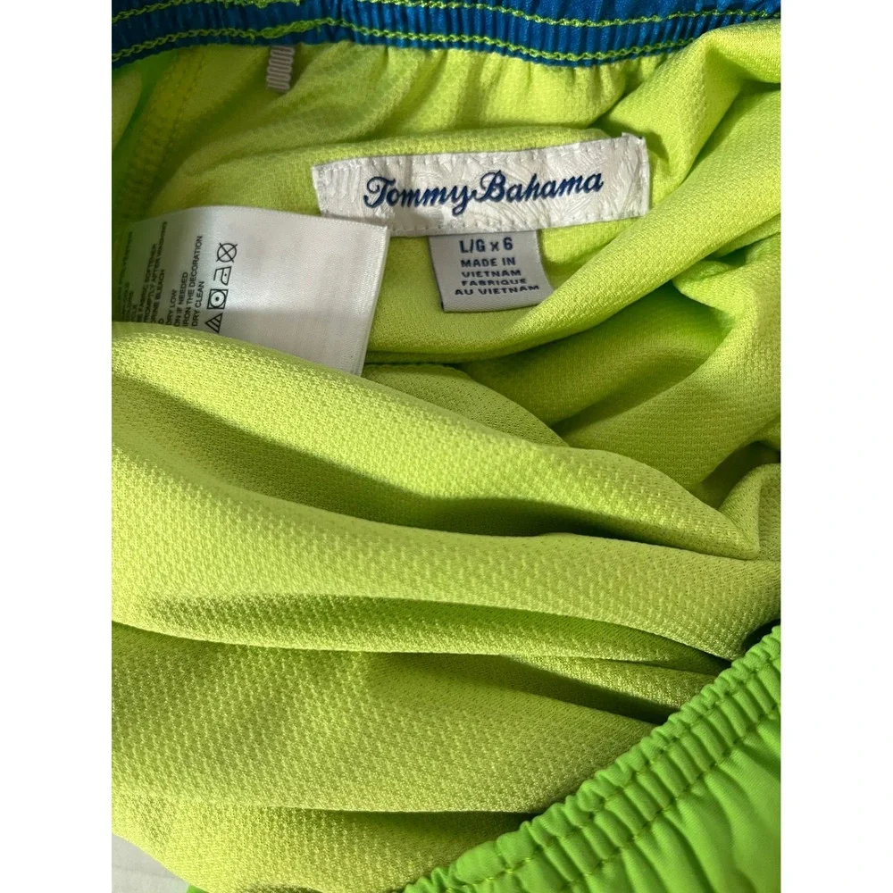 Tommy Bahama Swim Trunks Mens Large Lime Green Marlin Logo Drawstring Mesh Liner